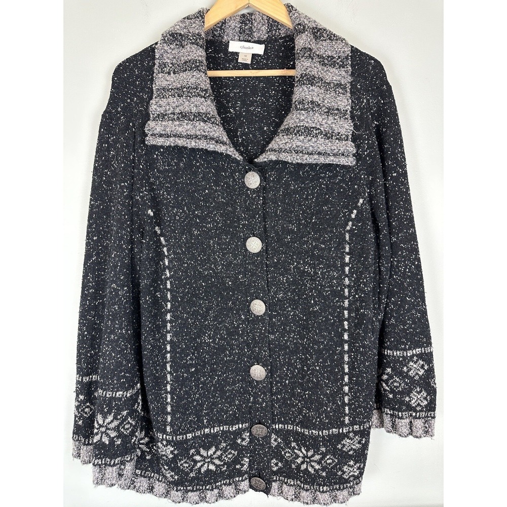 CJ Banks Wool Blend Long Sleeve Button Snowflake Cardigan Size 1X Wintercore Sno